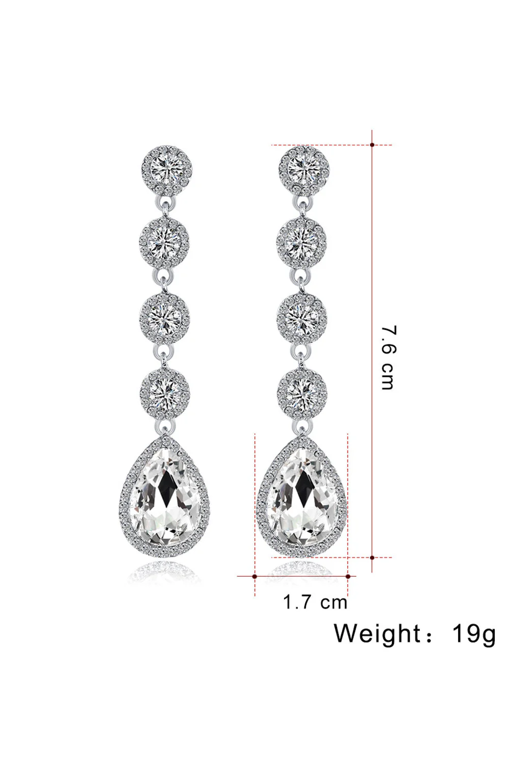 Bridal White Clear Crystal Wedding Earrings - Image 4