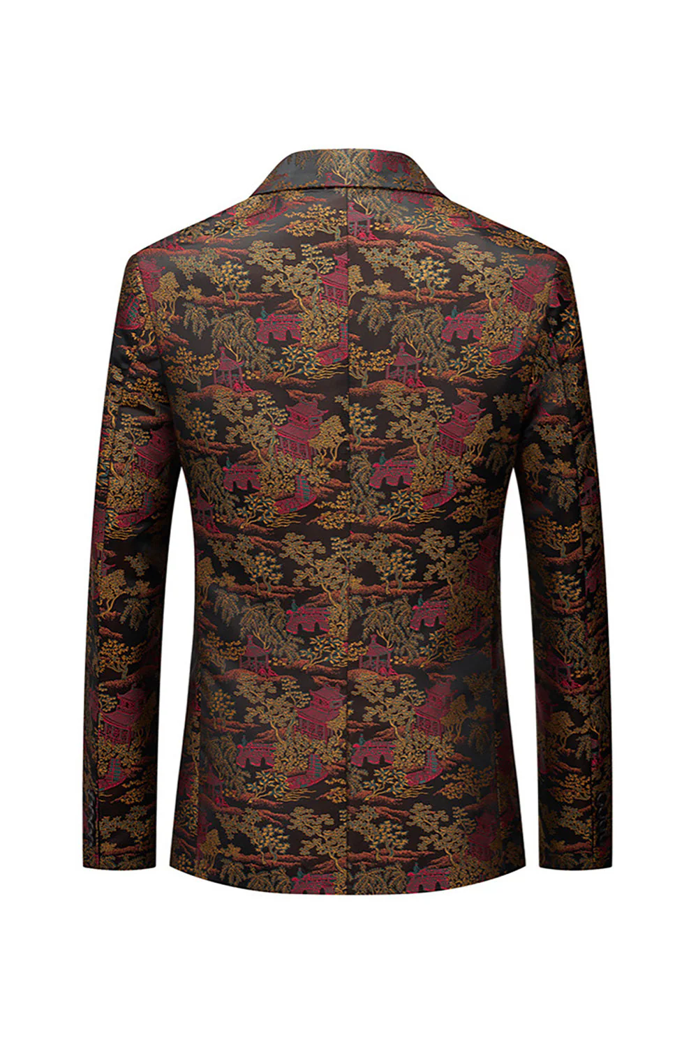 Brown Fitted Floral Notched Lapel Men's Blazer - Image 2