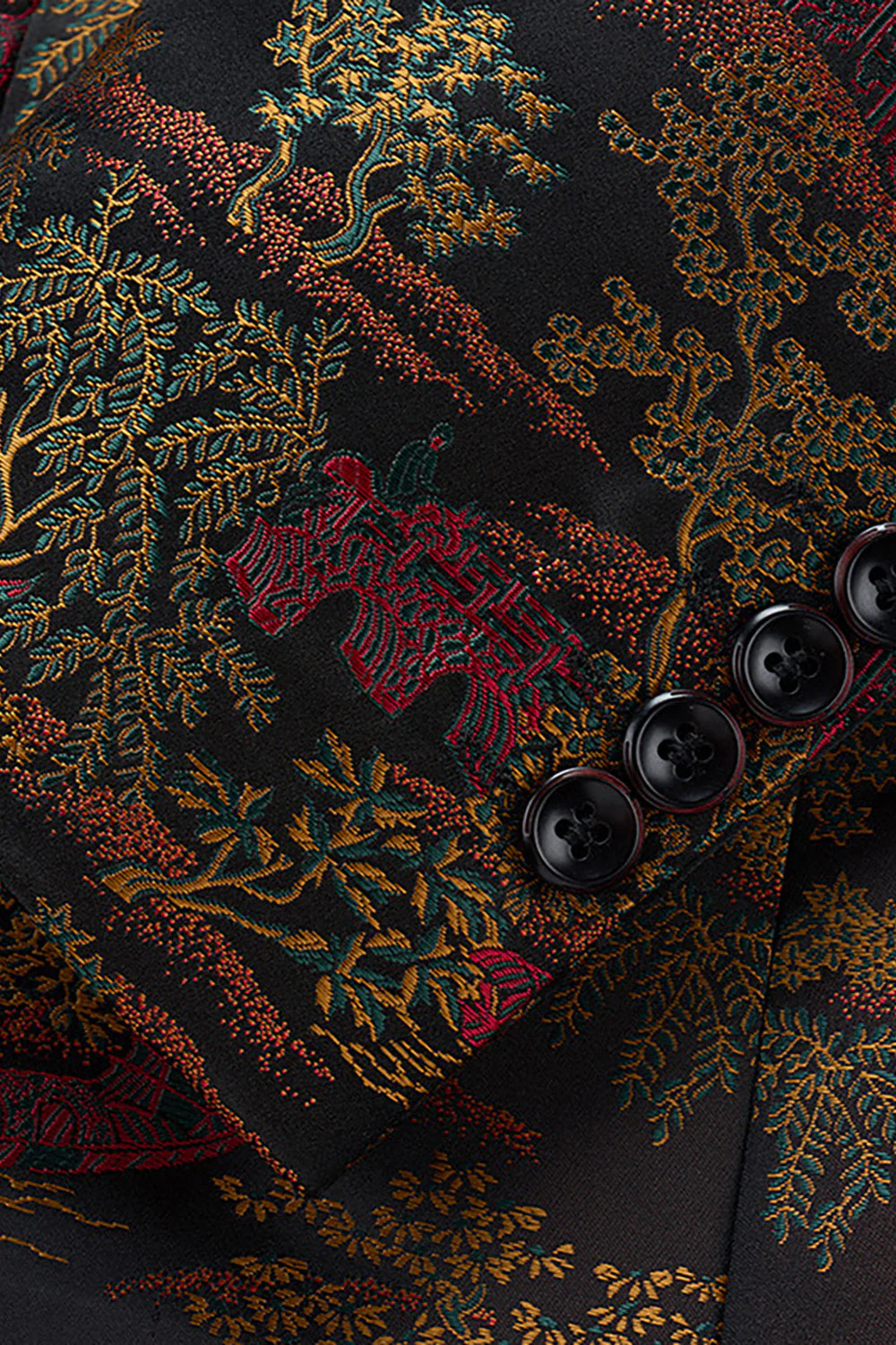 Brown Fitted Floral Notched Lapel Men's Blazer - Image 3