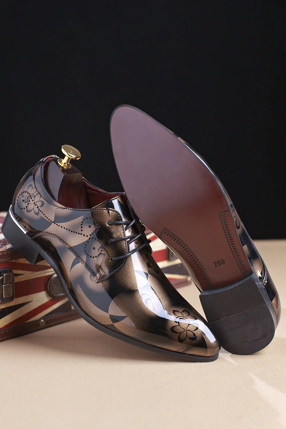 Brown Jacquard Men's Leather Party Shoes - Image 2