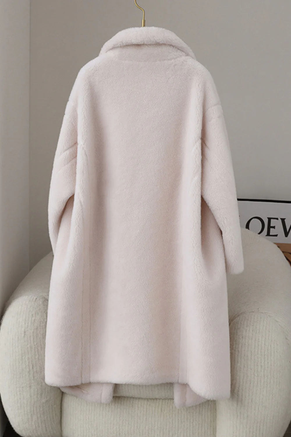 Brown Notched Lapel Long Teddy Wool coat - Image 11