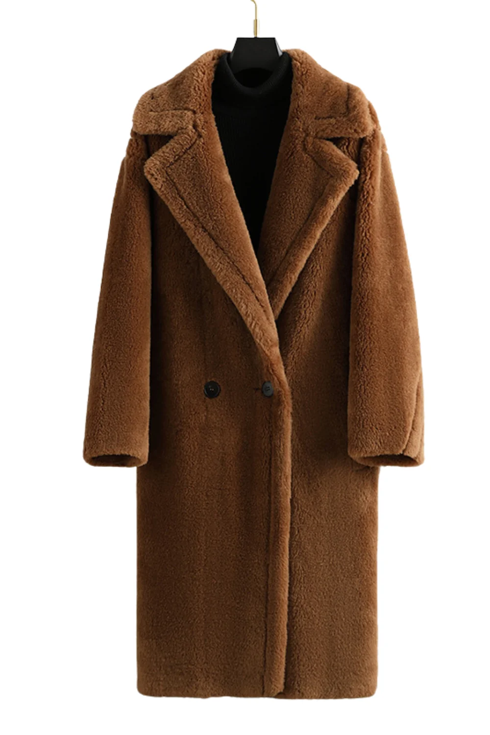 Brown Notched Lapel Long Teddy Wool coat - Image 6