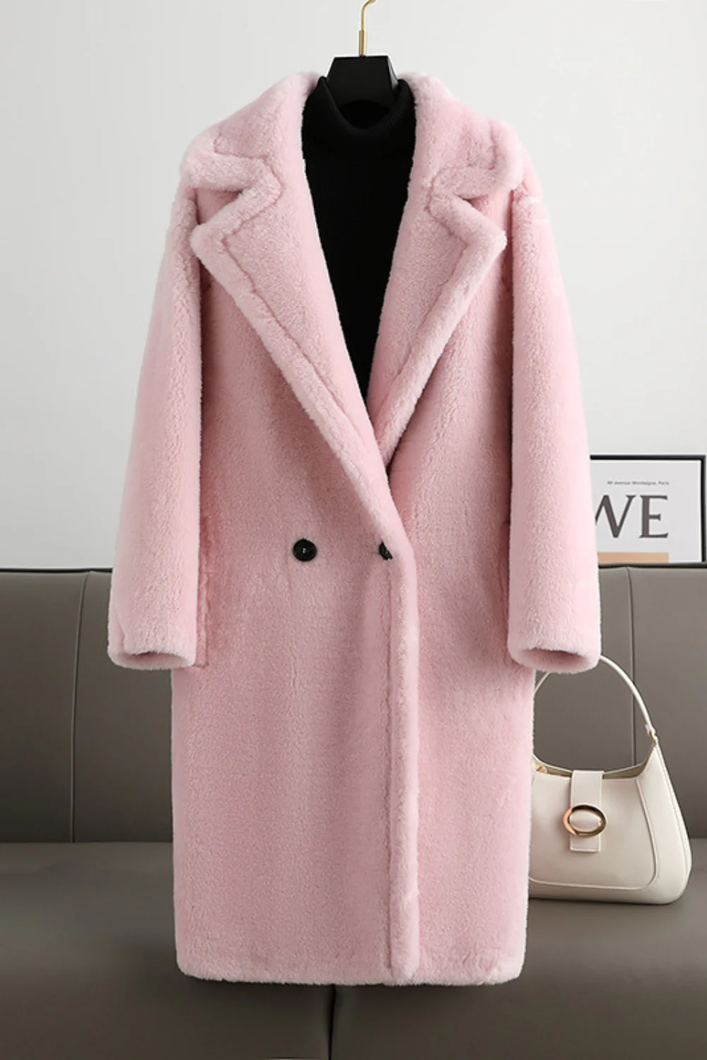 Brown Notched Lapel Long Teddy Wool coat - Image 7
