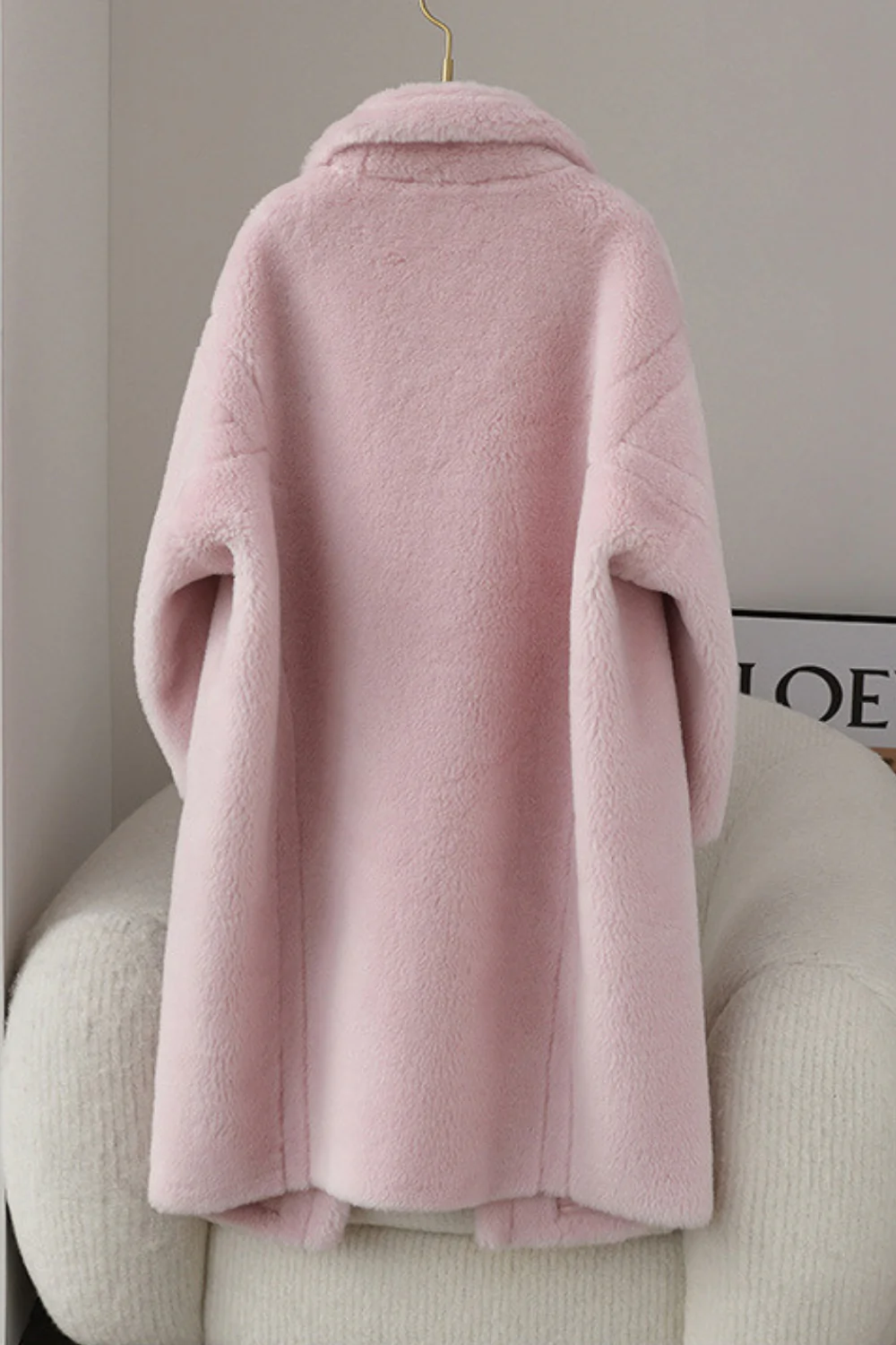 Brown Notched Lapel Long Teddy Wool coat - Image 8