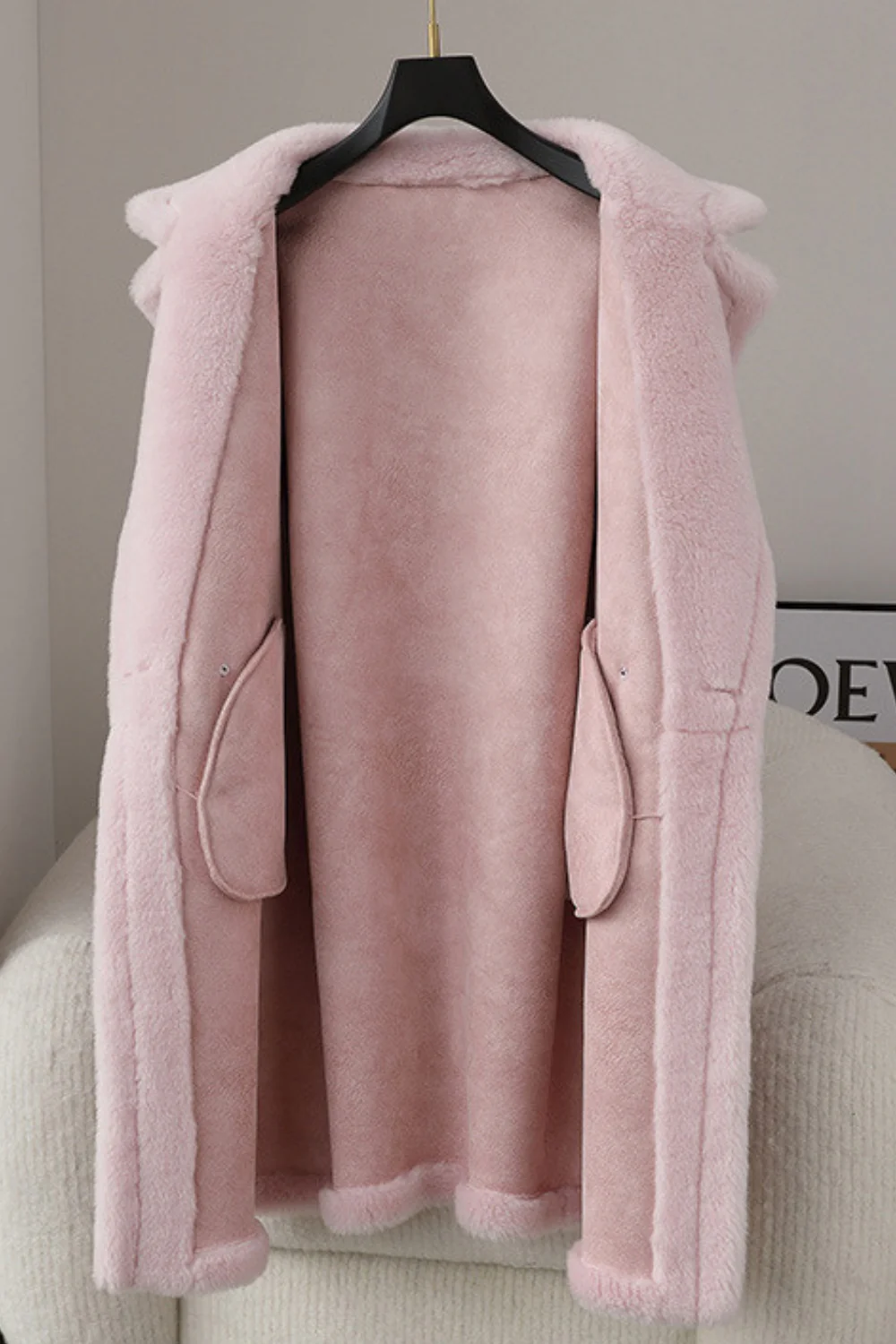 Brown Notched Lapel Long Teddy Wool coat - Image 9