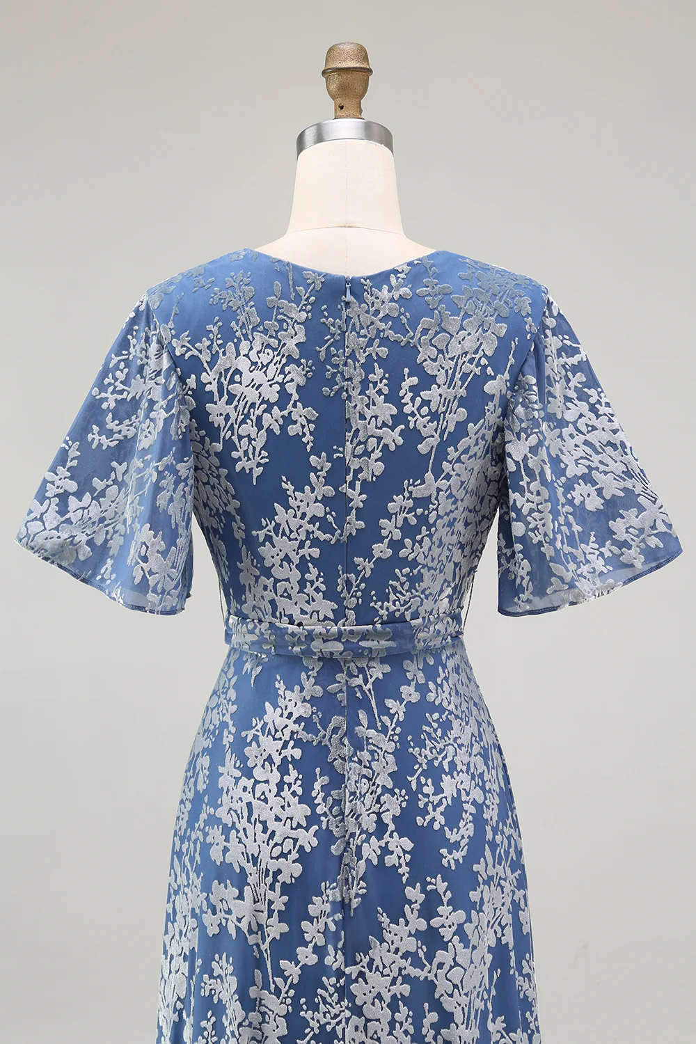 Dark Green A Line Burnout Velvet Long Prom Dress with Short Sleeves - Image 37
