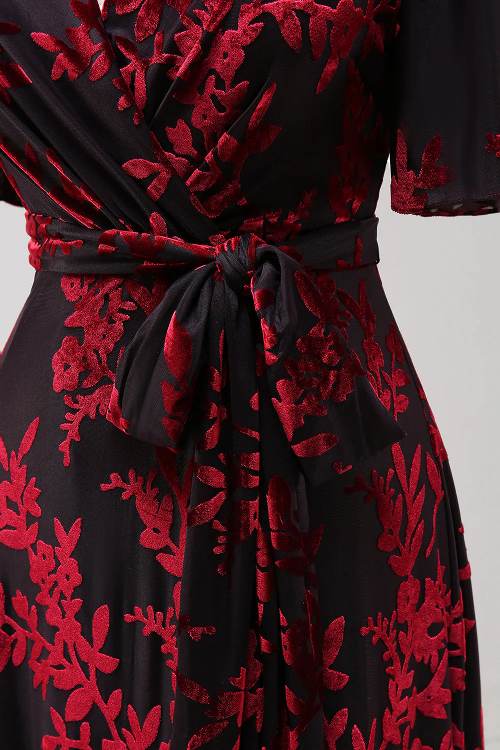 Dark Green A Line Burnout Velvet Long Prom Dress with Short Sleeves - Image 14