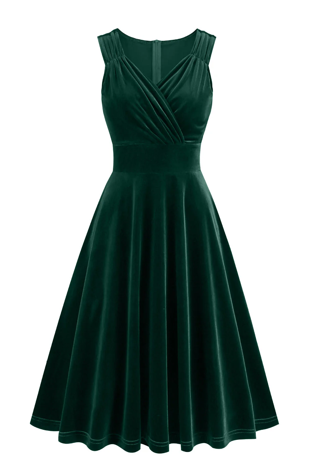 Burgundy A Line V Neck Pleated Short Vintage 1950s Dress - Image 5