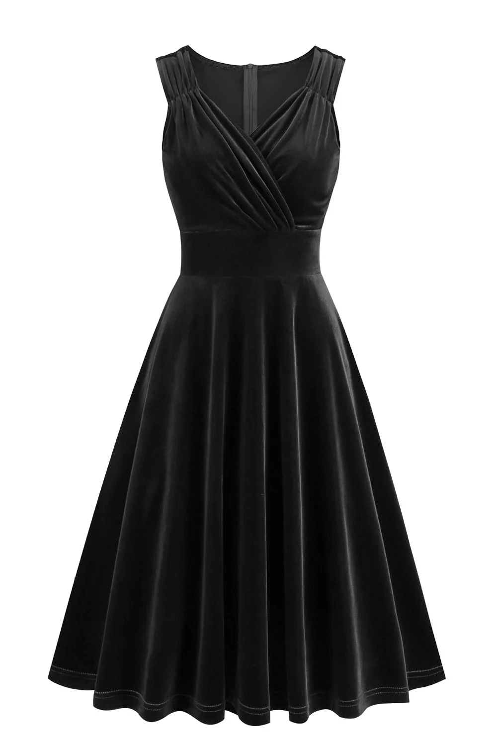 Burgundy A Line V Neck Pleated Short Vintage 1950s Dress - Image 6