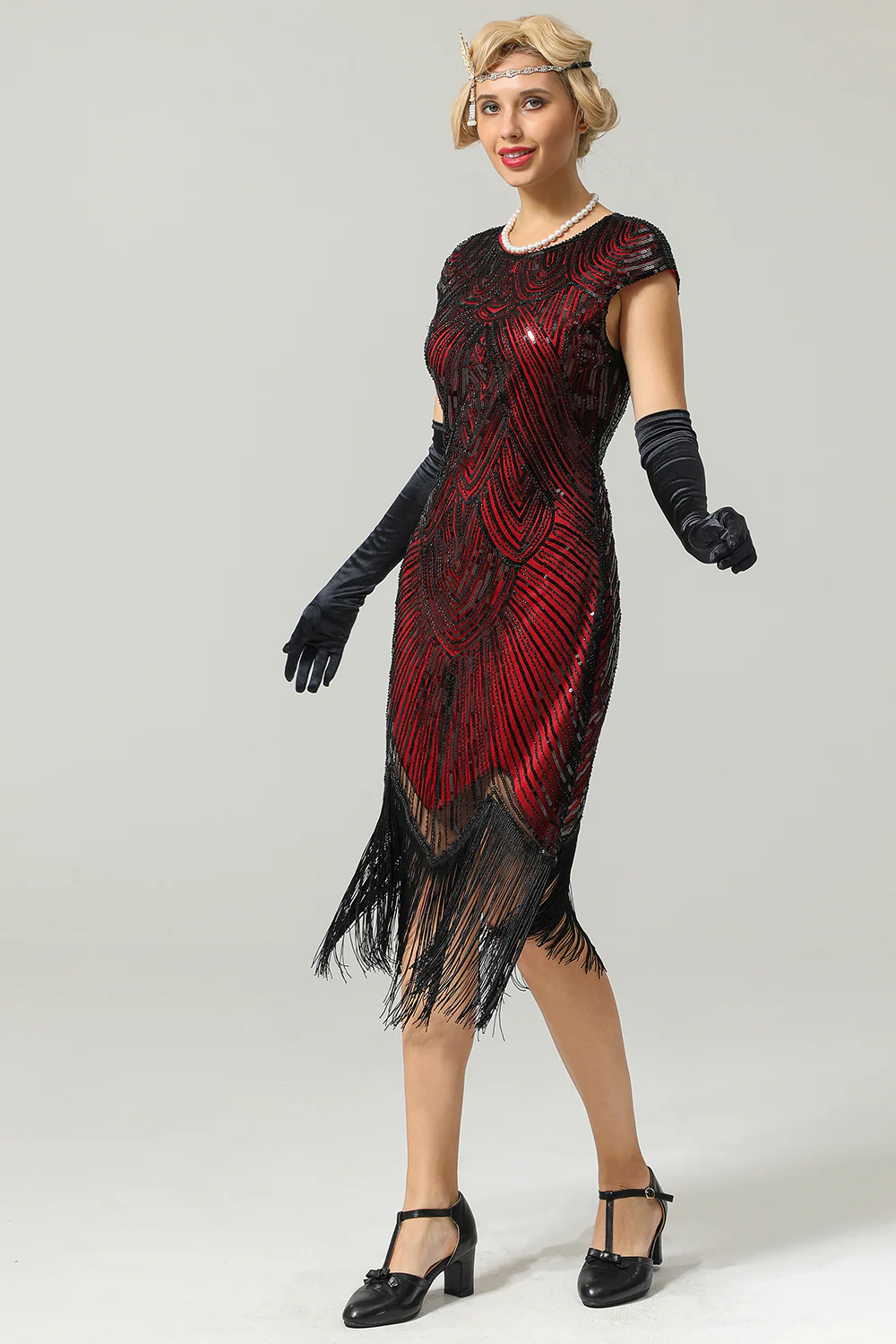 Burgundy Gatsby Glitter Fringe 1920s Dress - Image 5