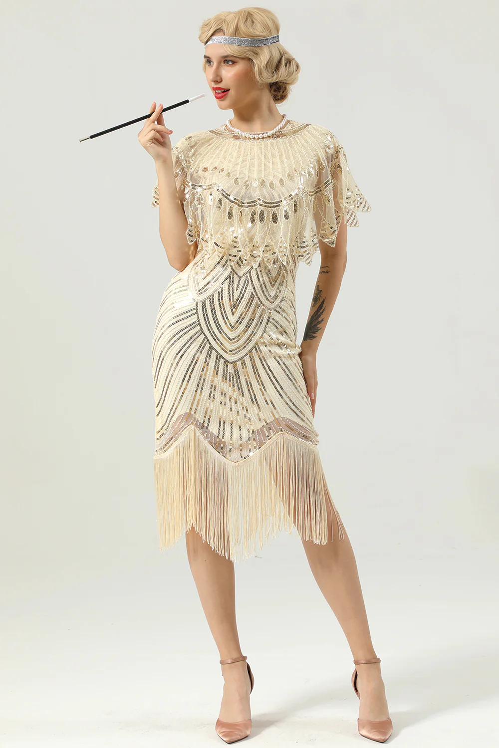 Burgundy Gatsby Glitter Fringe 1920s Dress - Image 7