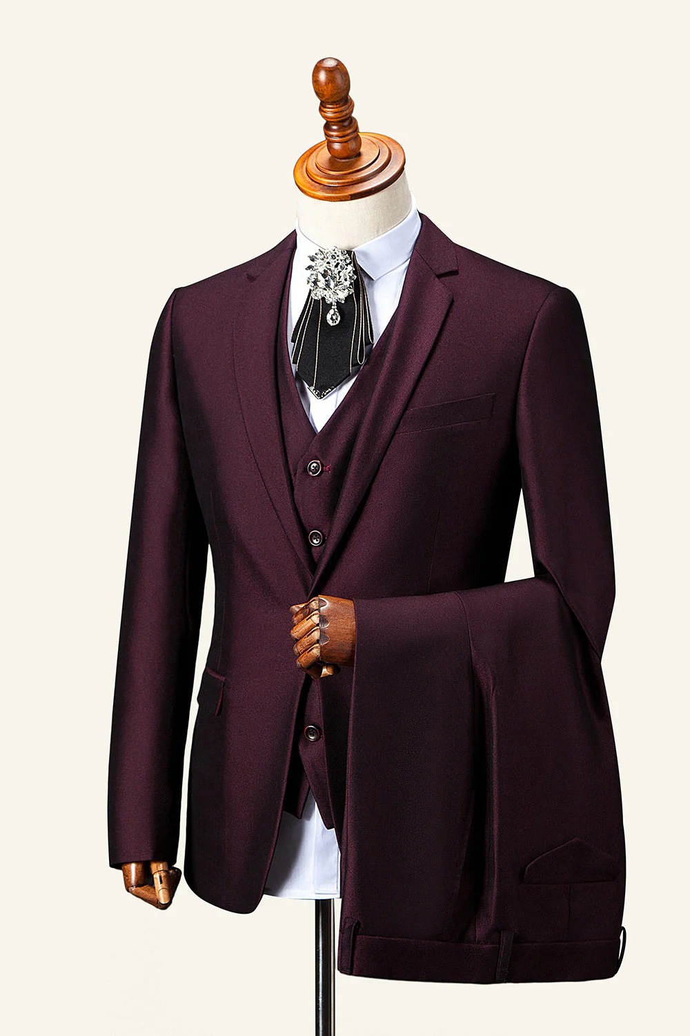 Burgundy Notch Lapel 3-Piece Men's Suit - Image 4