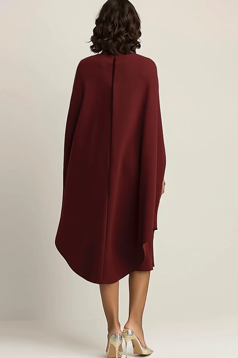Burgundy Sheath Midi Cape Formal Dress - Image 2