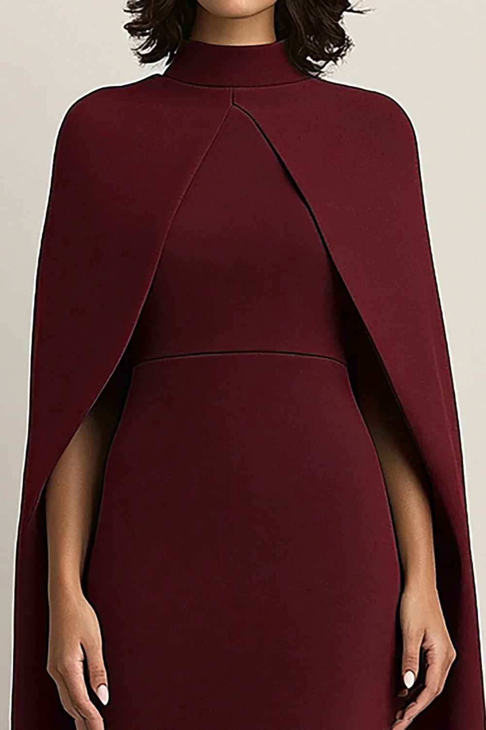 Burgundy Sheath Midi Cape Formal Dress - Image 3