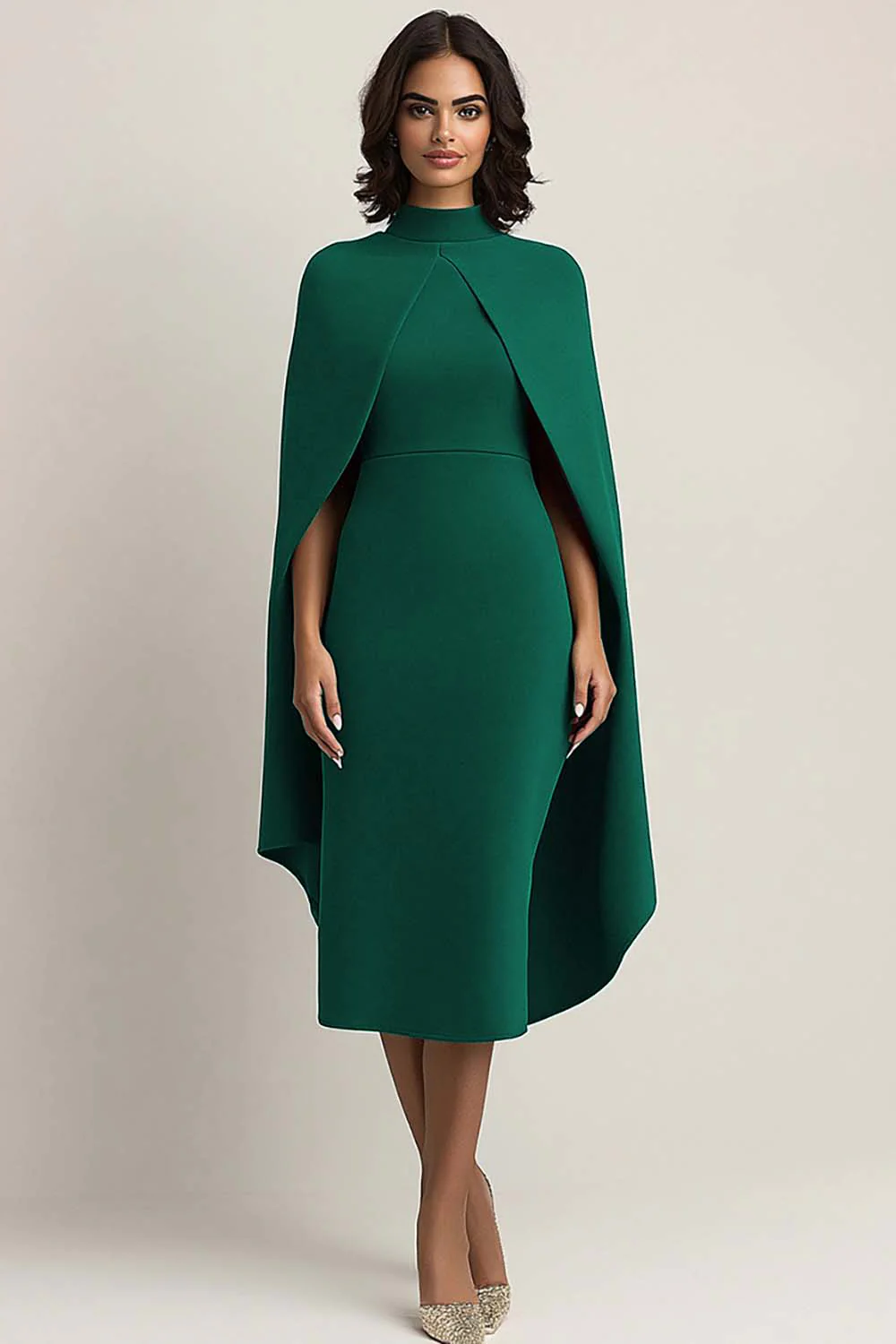 Burgundy Sheath Midi Cape Formal Dress - Image 6