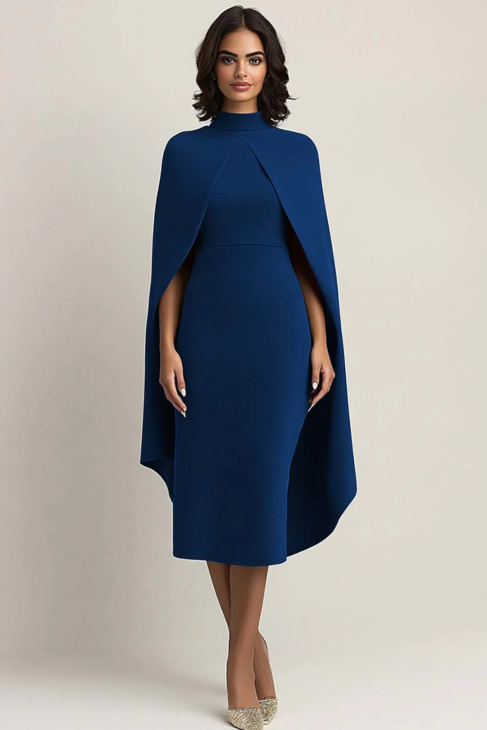Burgundy Sheath Midi Cape Formal Dress - Image 7