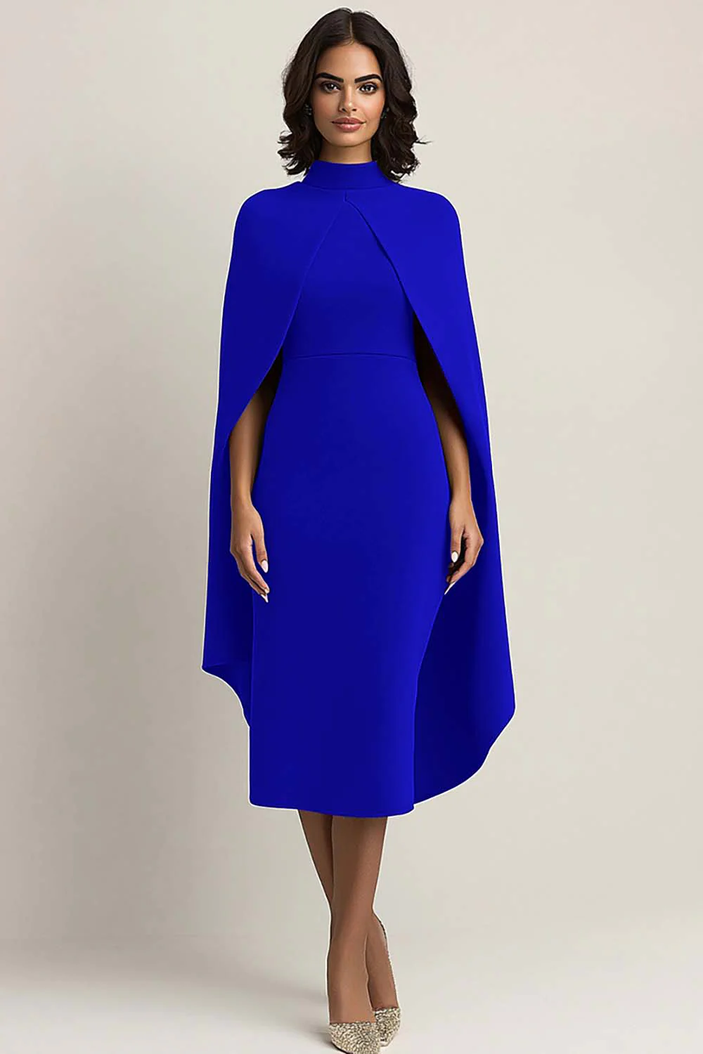 Burgundy Sheath Midi Cape Formal Dress - Image 9