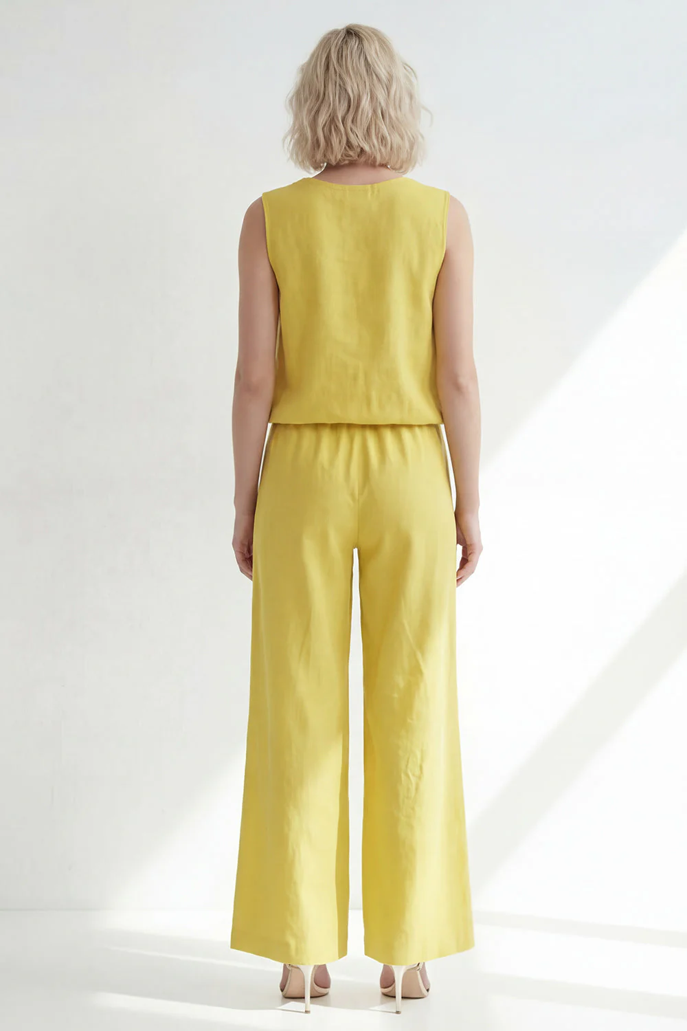 Butter Yellow V-Neck Long Women's Pantsuit - Image 2