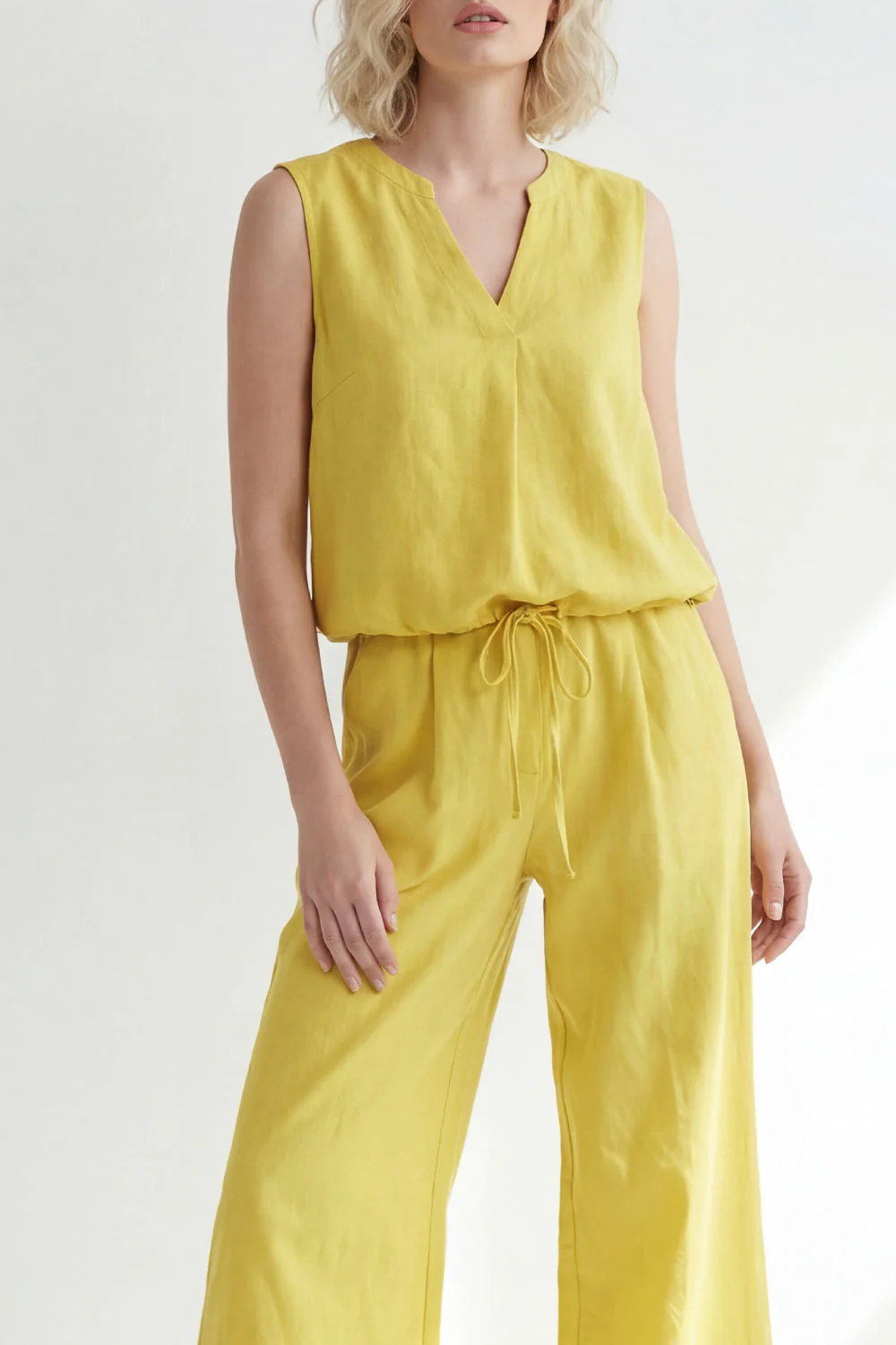 Butter Yellow V-Neck Long Women's Pantsuit - Image 3