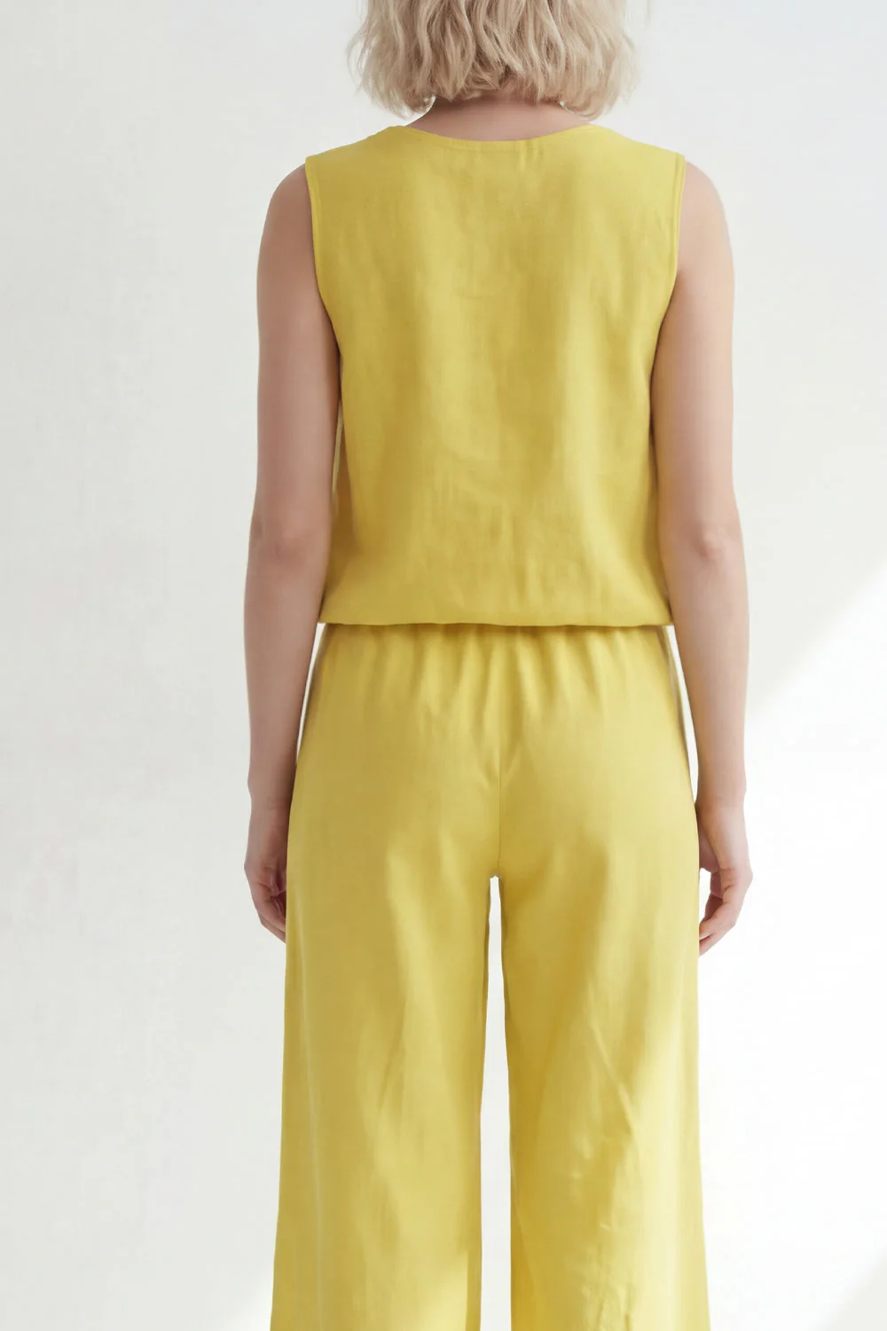 Butter Yellow V-Neck Long Women's Pantsuit - Image 4