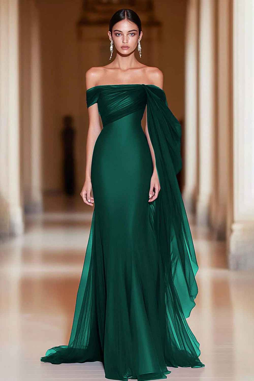 Cabernet Off the Shoulder Mermaid Tulle Long Military Ball Dress - Image 5