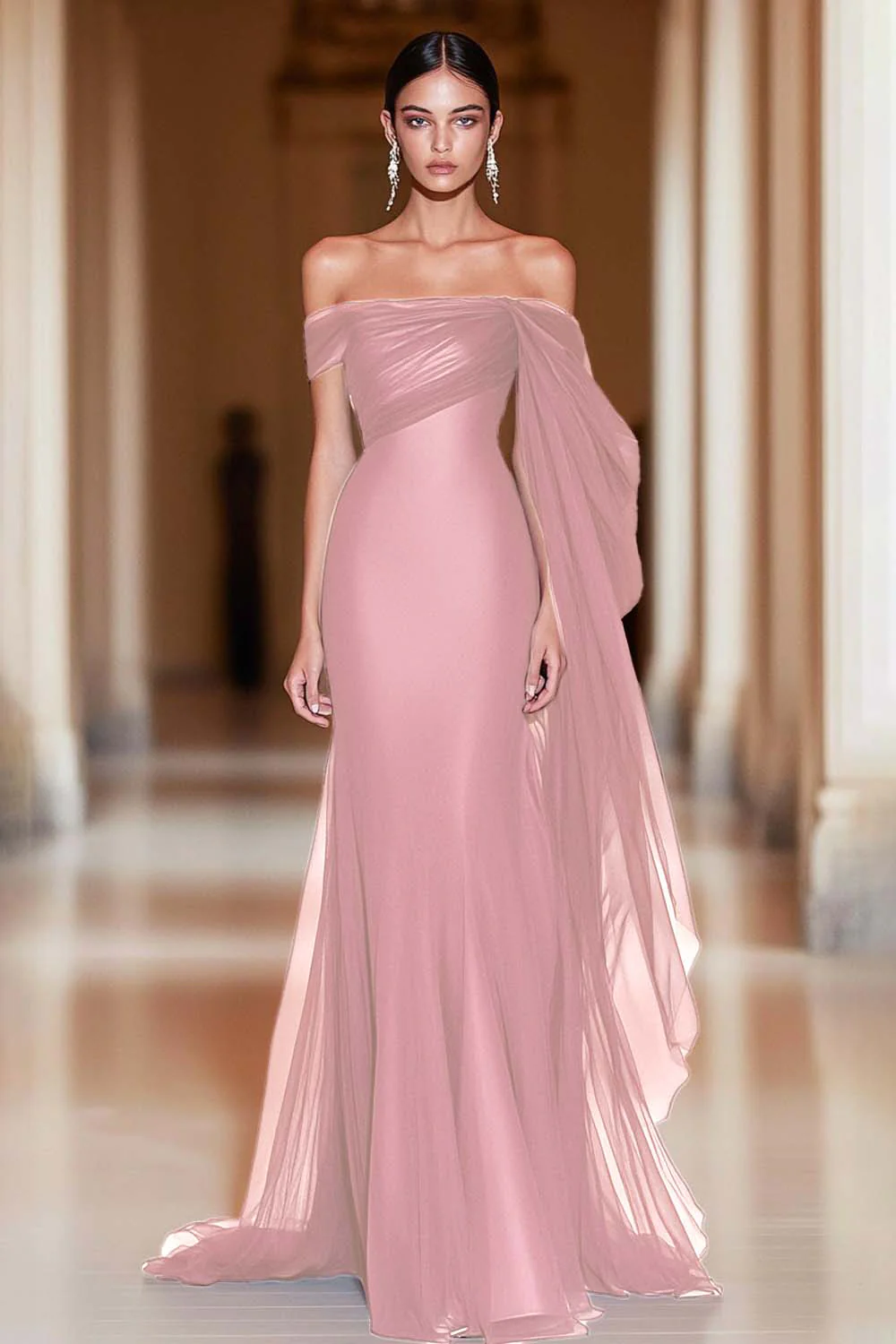 Cabernet Off the Shoulder Mermaid Tulle Long Military Ball Dress - Image 7