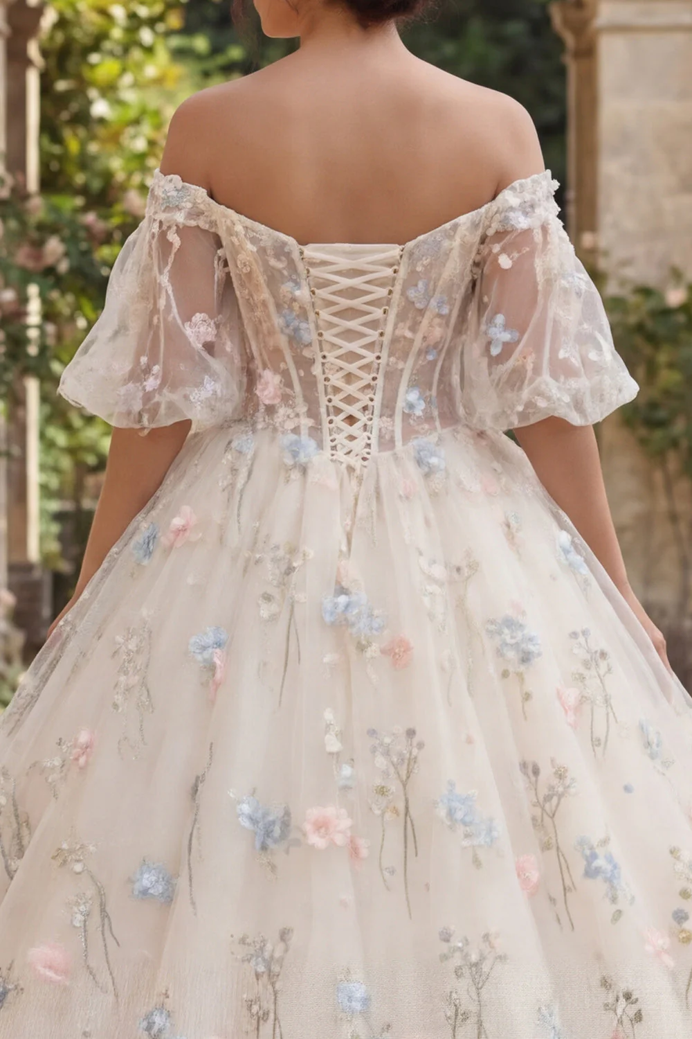 Champagne Corset Floral Ball Gown Quinceanera Dress - Image 4