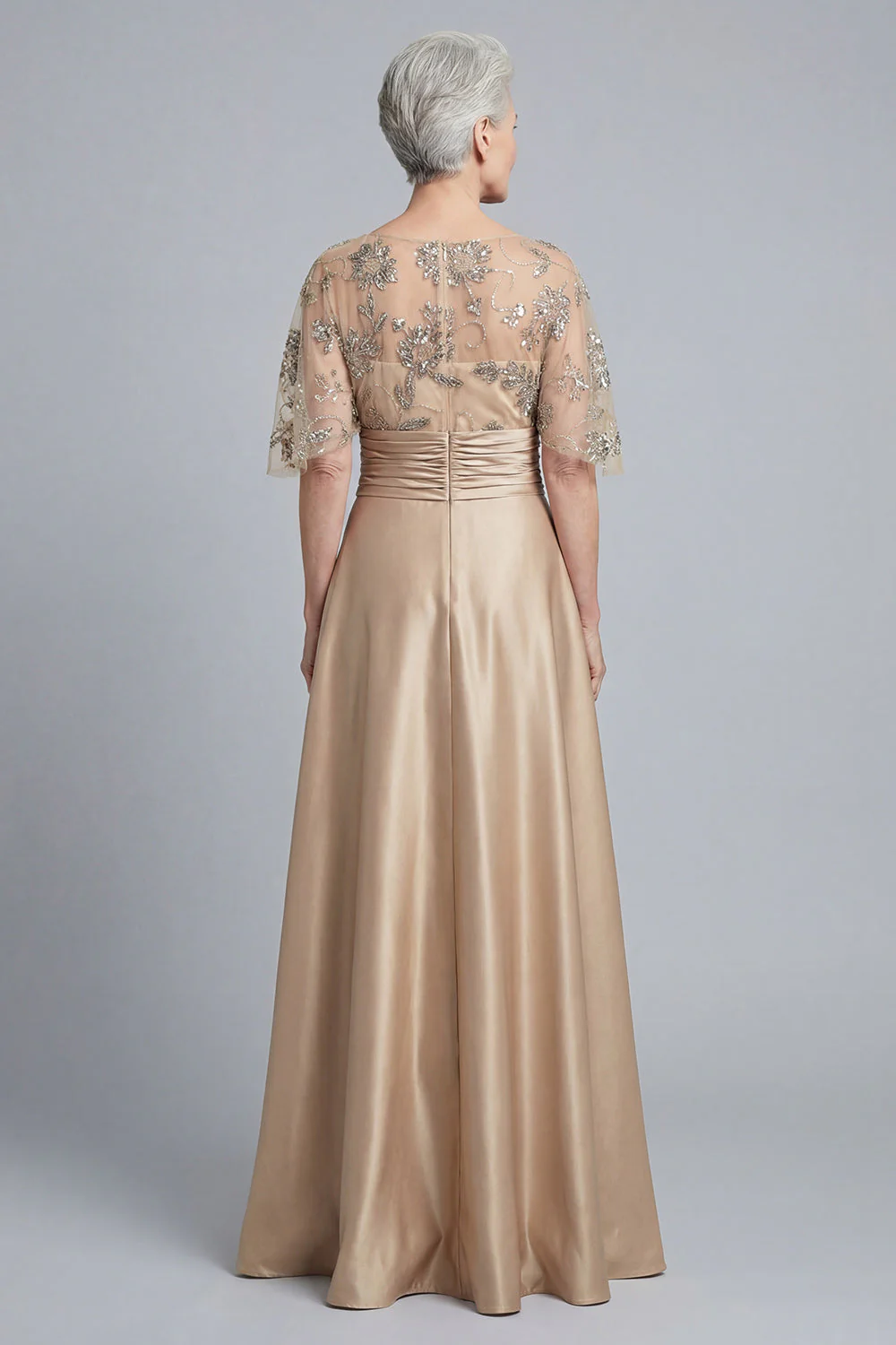 Champagne Half Sleeves Sequin A Line Long Mother of the Bride Dress - Image 2