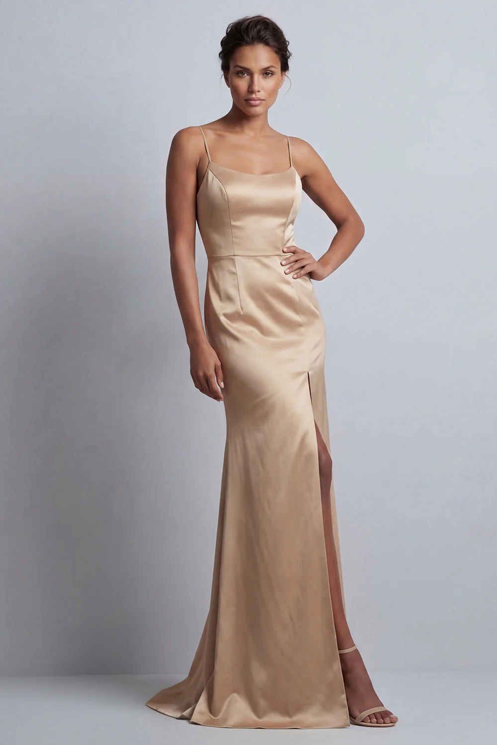 Champagne Mermaid Sequins Side Slit Mother of the Bride Dress with Detachable Cape - Image 4