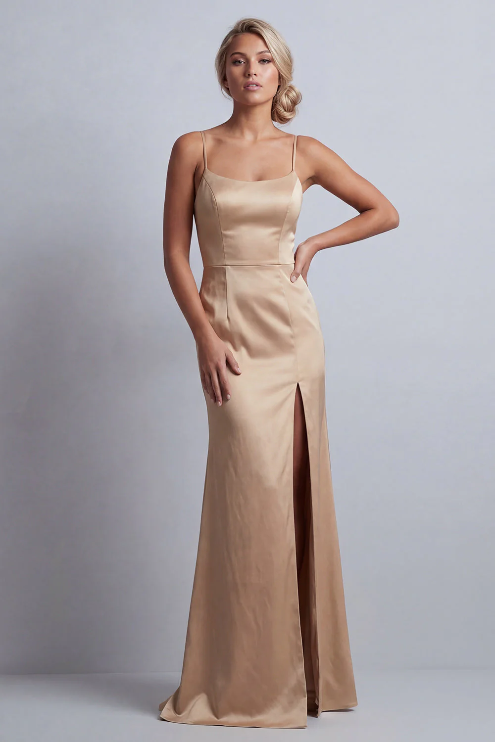 Champagne Mermaid Sequins Side Slit Mother of the Bride Dress with Detachable Cape - Image 6