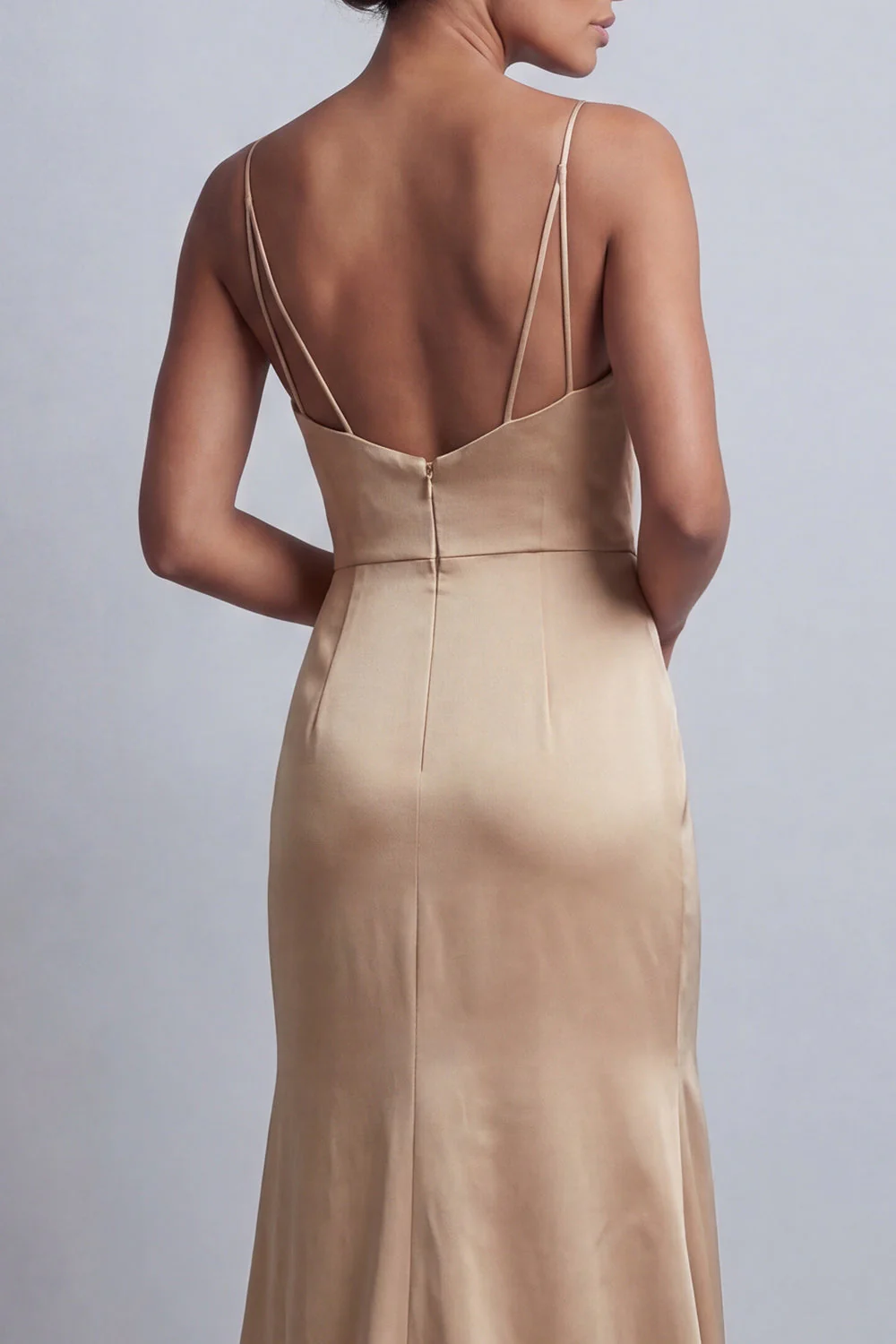 Champagne Mermaid Sequins Side Slit Mother of the Bride Dress with Detachable Cape - Image 8