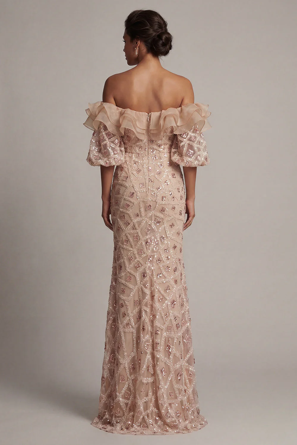 Champagne Off the Shoulder Mermaid Sequin Long Mother Of the Bride Dress with Slit - Image 2