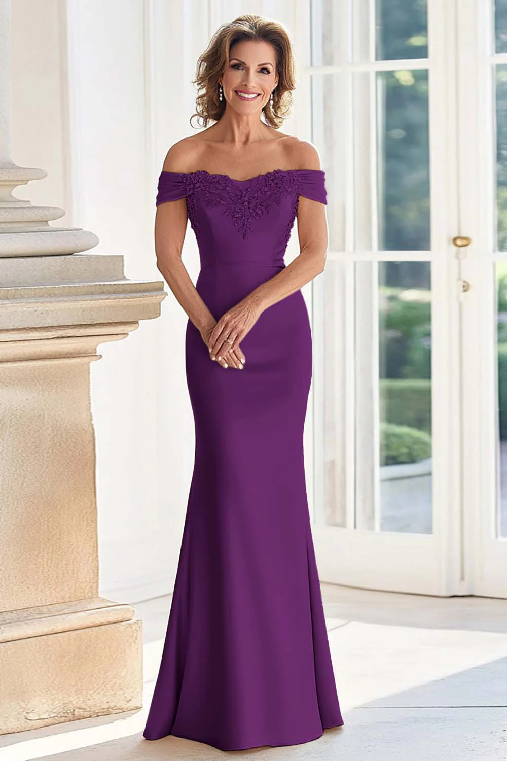 Champagne Off the Shoulder Sheath Mother of the Bride Dress with Appliques - Image 13