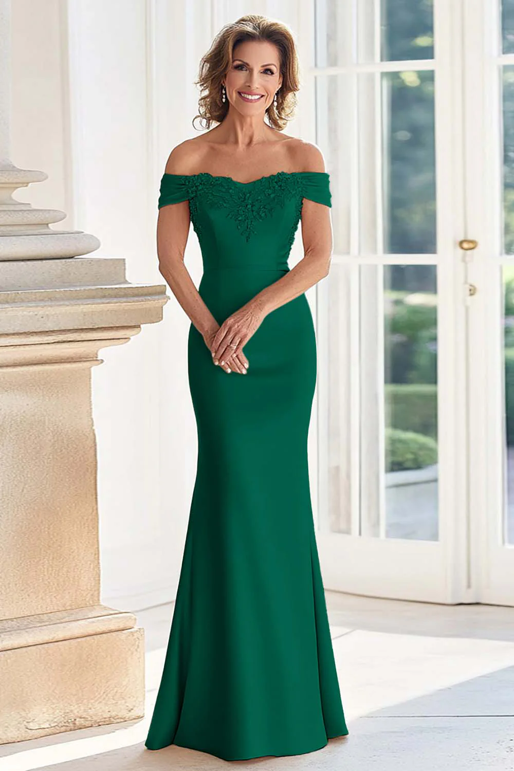 Champagne Off the Shoulder Sheath Mother of the Bride Dress with Appliques - Image 7