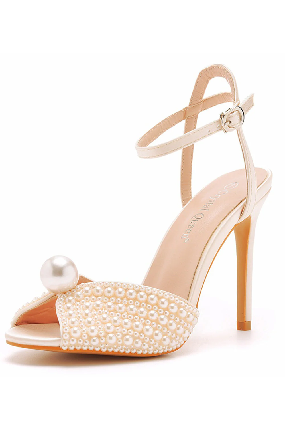 Champagne Open Toe Stiletto with Pearl - Image 2