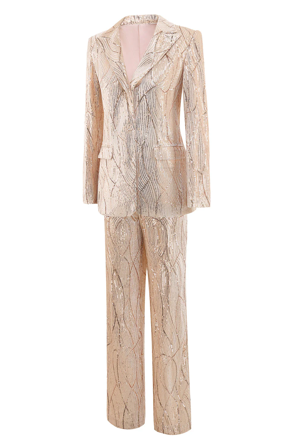 Champagne Peak Lapel Single Button Sequin Women's Suits - Image 3