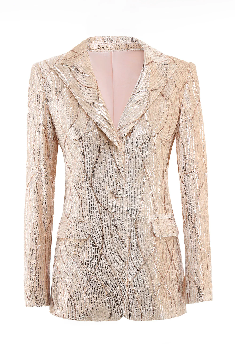 Champagne Peak Lapel Single Button Sequin Women's Suits - Image 4