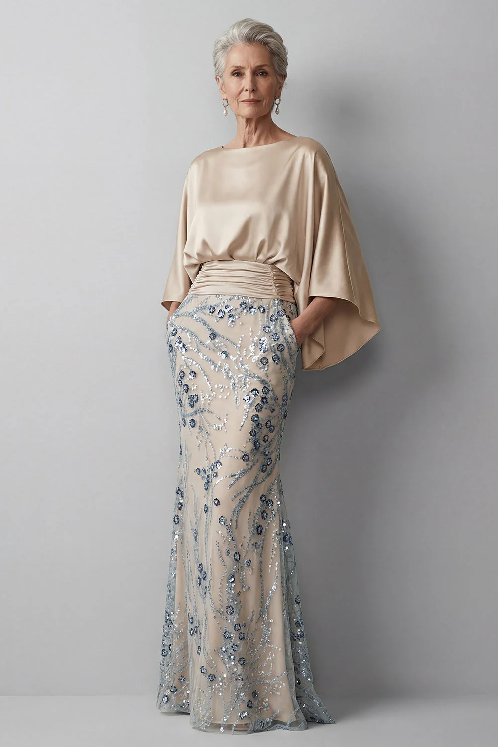 Champagne Sequin Long Sleeves Mermaid Mother of the Bride Dress