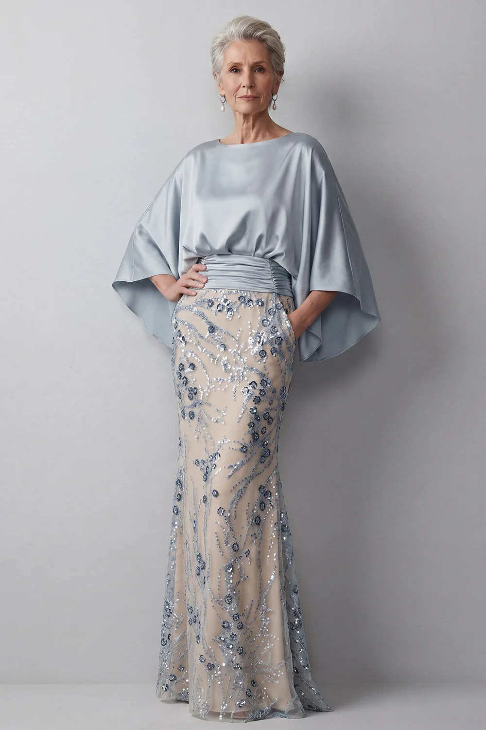 Champagne Sequin Long Sleeves Mermaid Mother of the Bride Dress - Image 5