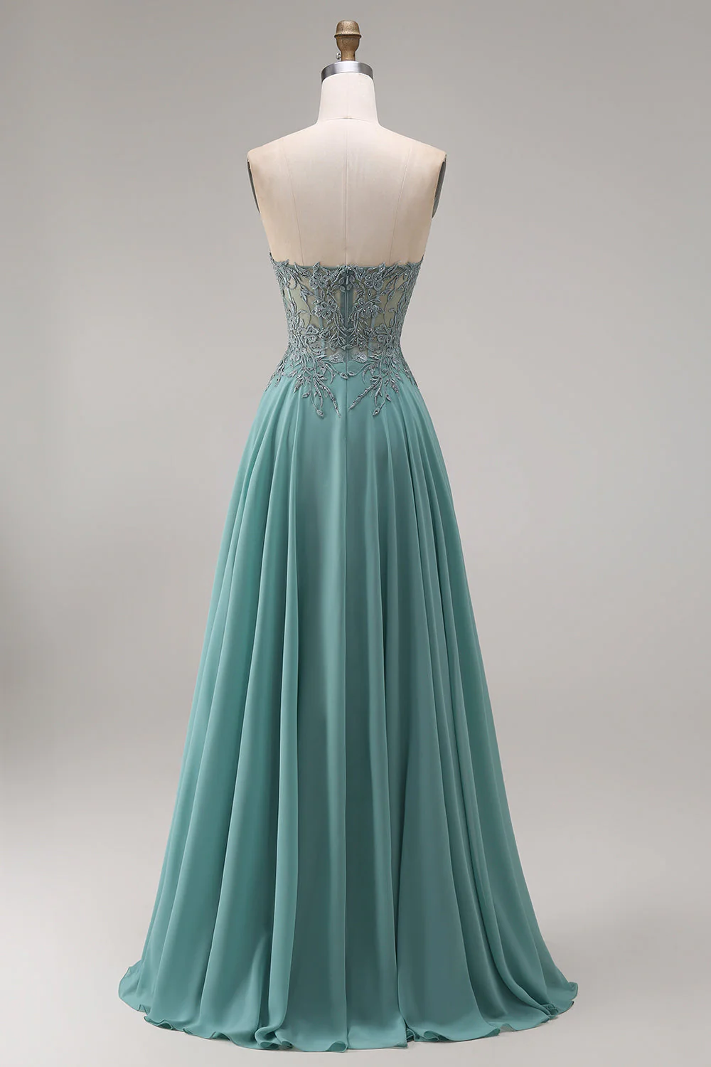 Sweetheart Corset A-Line Eucalyptus Beaded Long Prom Dress with Slit - Image 2