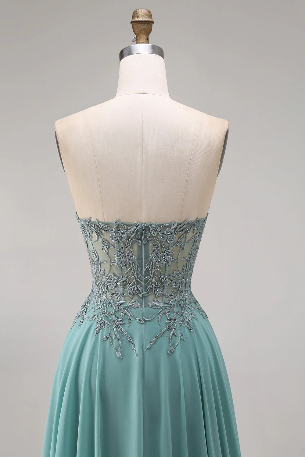 Sweetheart Corset A-Line Eucalyptus Beaded Long Prom Dress with Slit - Image 5