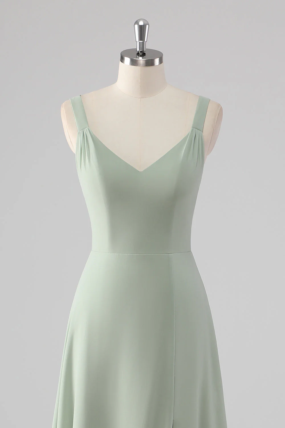 Chiffon V-Neck Sage Green A Line Bridesmaid Dress with Slit - Image 4