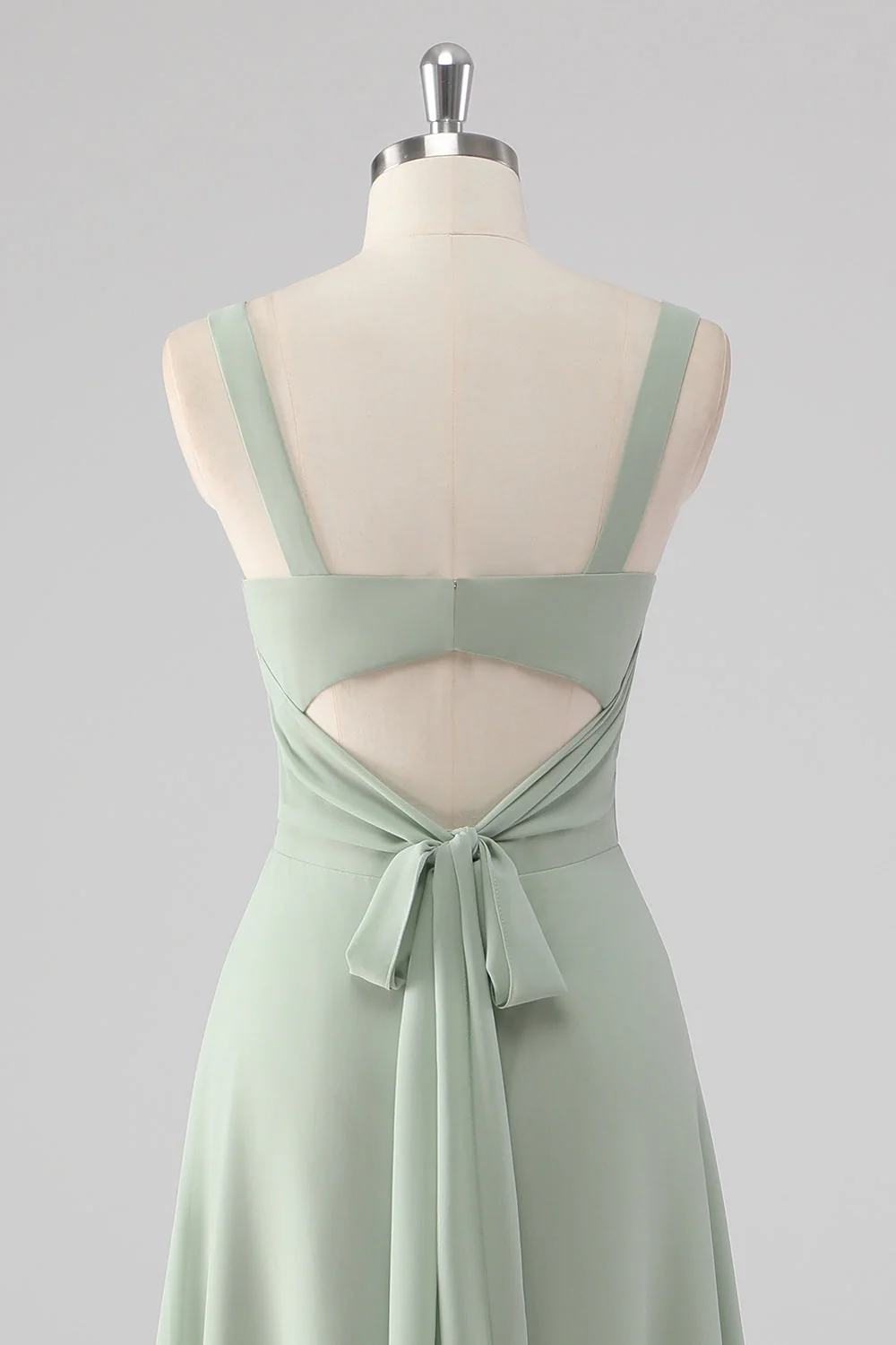 Chiffon V-Neck Sage Green A Line Bridesmaid Dress with Slit - Image 5