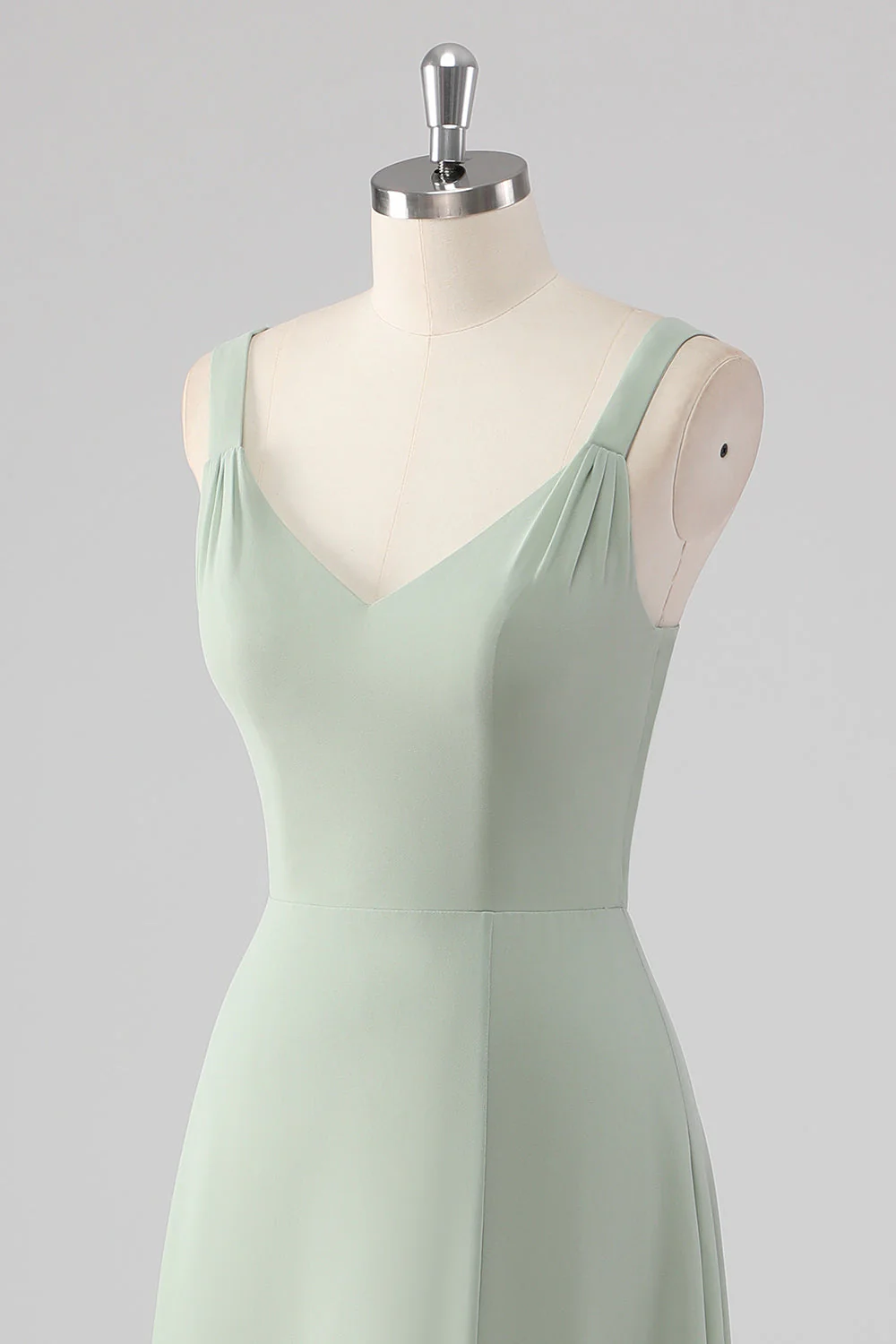 Chiffon V-Neck Sage Green A Line Bridesmaid Dress with Slit - Image 6