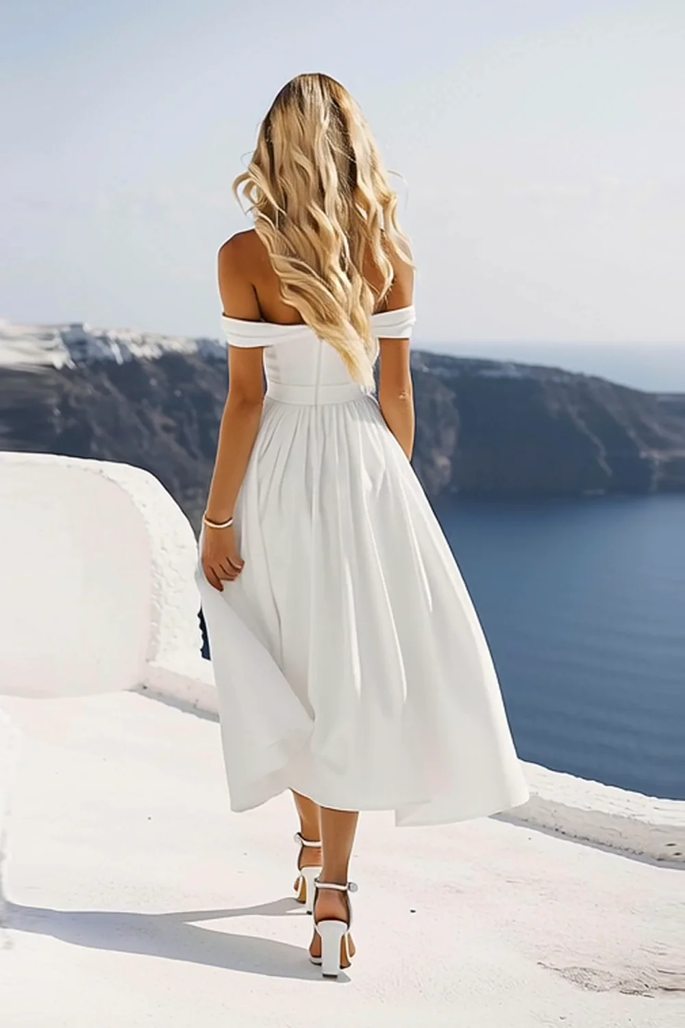 Chiffon White Off the Shoulder A Line Graduation Dress - Image 2