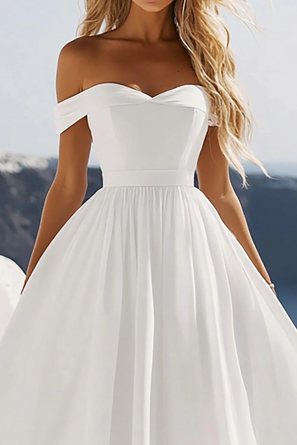 Chiffon White Off the Shoulder A Line Graduation Dress - Image 3