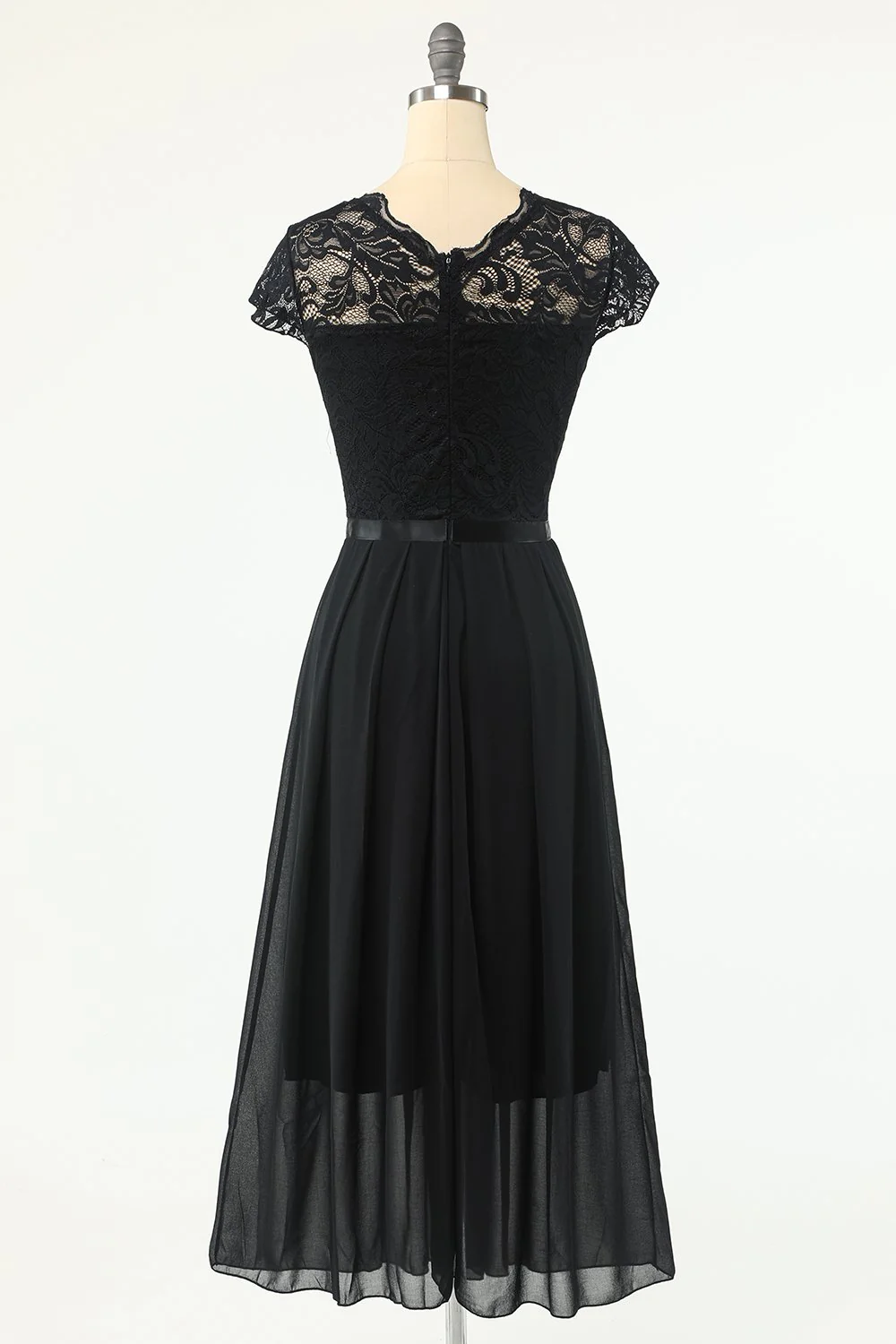 Classic A Line Black Party Dress with Lace - Image 2