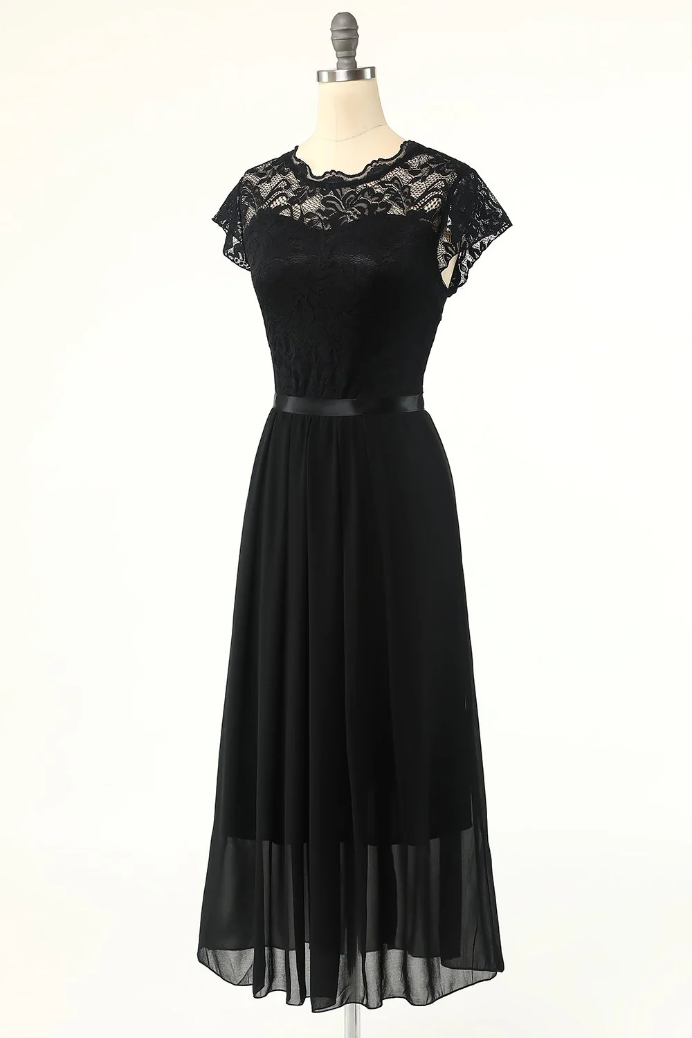 Classic A Line Black Party Dress with Lace - Image 3