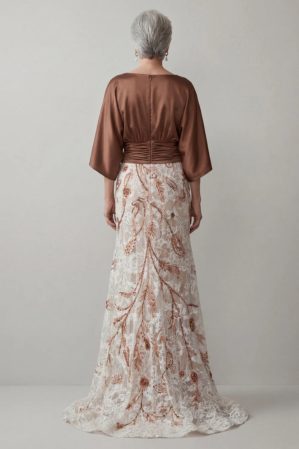 Coffee Mermaid 3/4 Sleeves Long Mother of the Bride Dress - Image 2