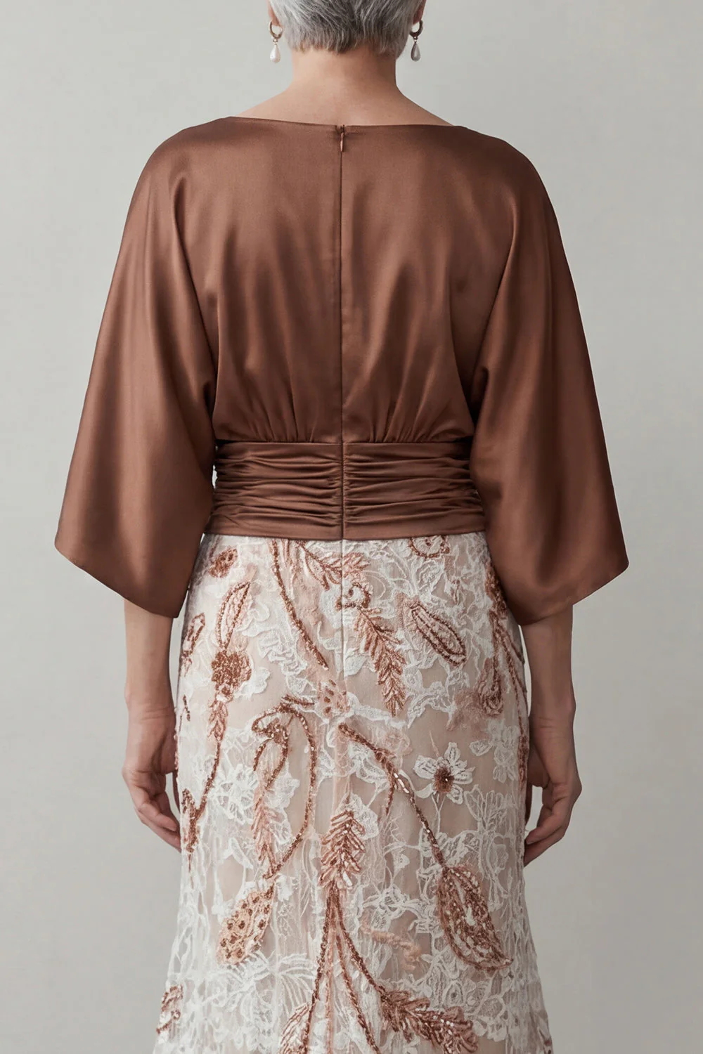 Coffee Mermaid 3/4 Sleeves Long Mother of the Bride Dress - Image 4